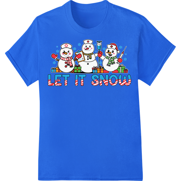 Adorable 'Let It Snow' Snowman DTF Print Heat Transfer on blue shirt - SUPERDTF-DTF Prints-DTF Transfers-Custom DTF Prints