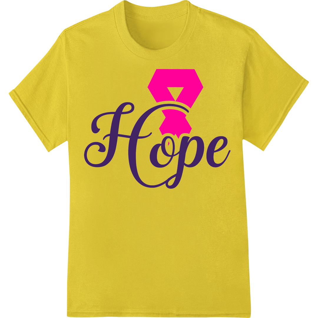 Hope Fights On: Breast Cancer Awareness Ribbon DTF Print on yellow shirt - SUPERDTF-DTF Prints-DTF Transfers-Custom DTF Prints