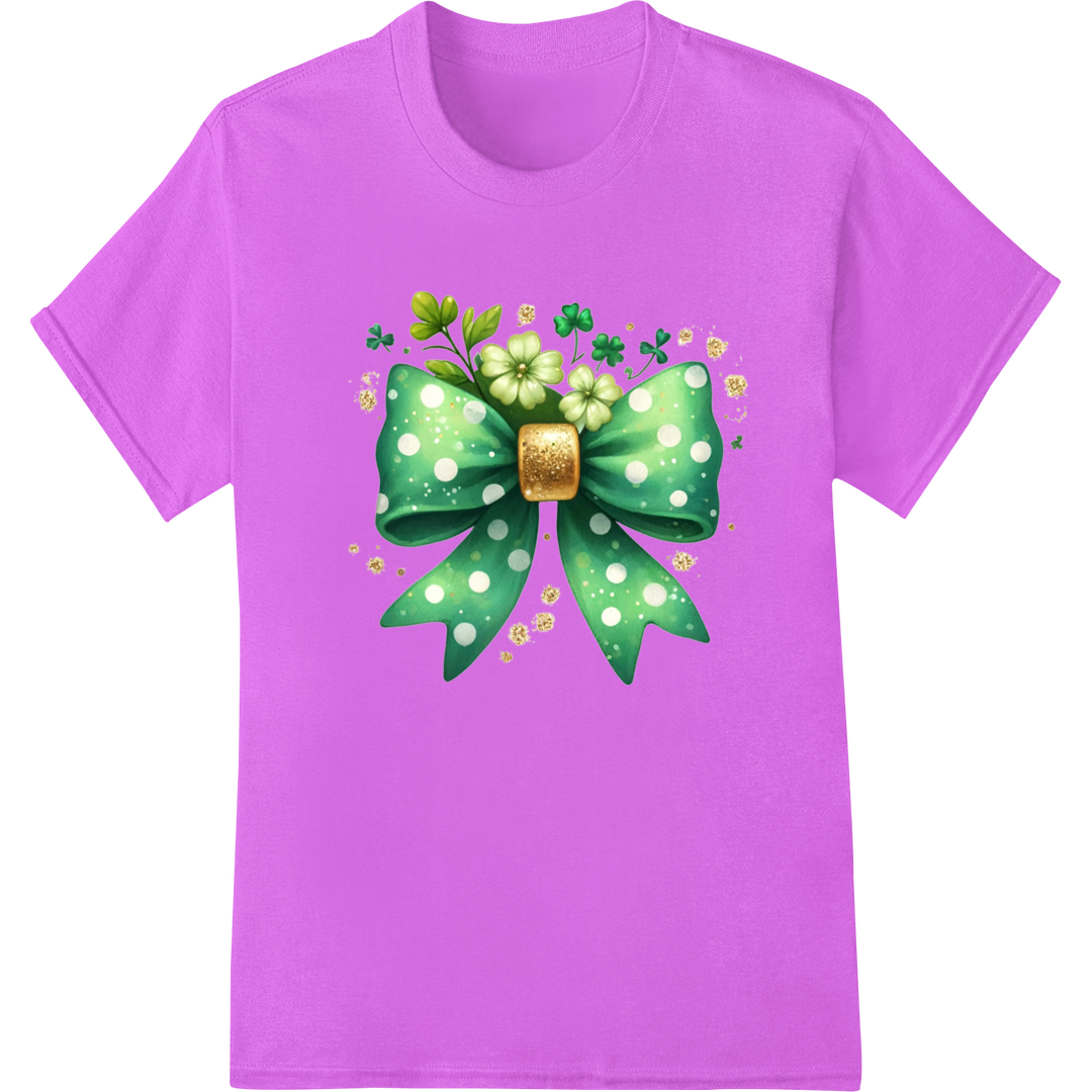 Lucky Charm: Festive St. Patrick's Day Clover Bow DTF Print on purple shirt - SUPERDTF-DTF Prints-DTF Transfers-Custom DTF Prints