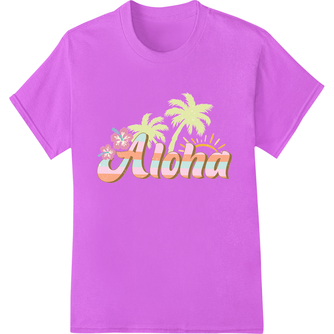 Retro 'Aloha' DTF Print Heat Transfer | Tropical Summer on purple shirt - SUPERDTF-DTF Prints-DTF Transfers-Custom DTF Prints