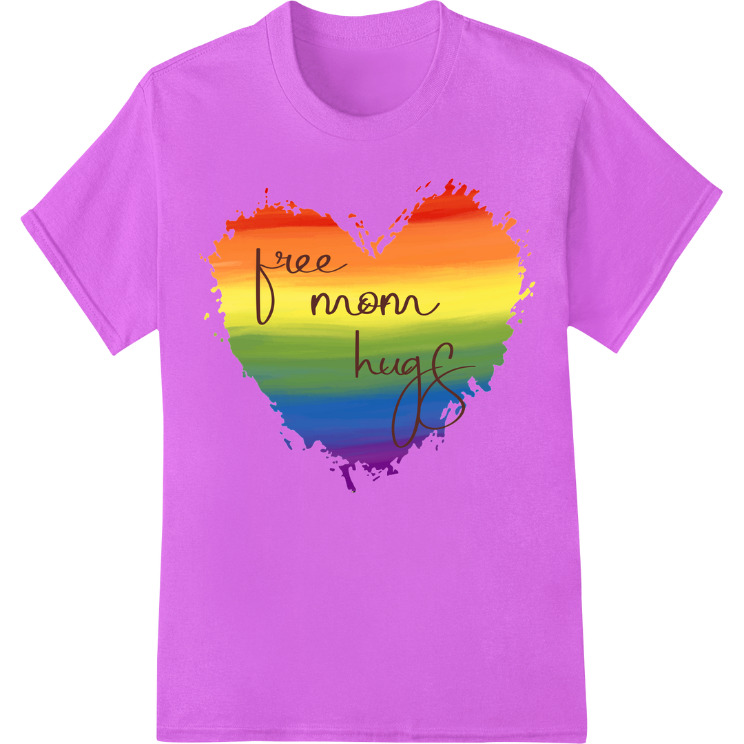 Free Mom Hugs: LGBT Pride Rainbow Heart DTF Print Transfer on purple shirt - SUPERDTF-DTF Prints-DTF Transfers-Custom DTF Prints