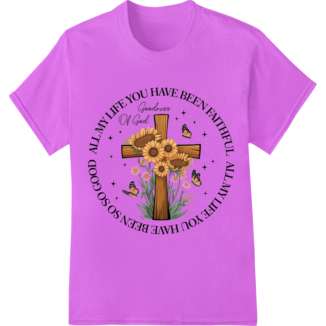 Faithful Sunflower Cross | Christian DTF Print Transfer on purple shirt - SUPERDTF-DTF Prints-DTF Transfers-Custom DTF Prints