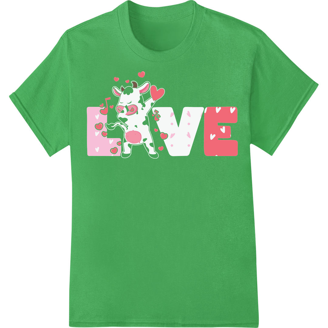 Adorable Valentine's Day Farm Animal DTF Print Heat Transfer on green shirt - SUPERDTF-DTF Prints-DTF Transfers-Custom DTF Prints