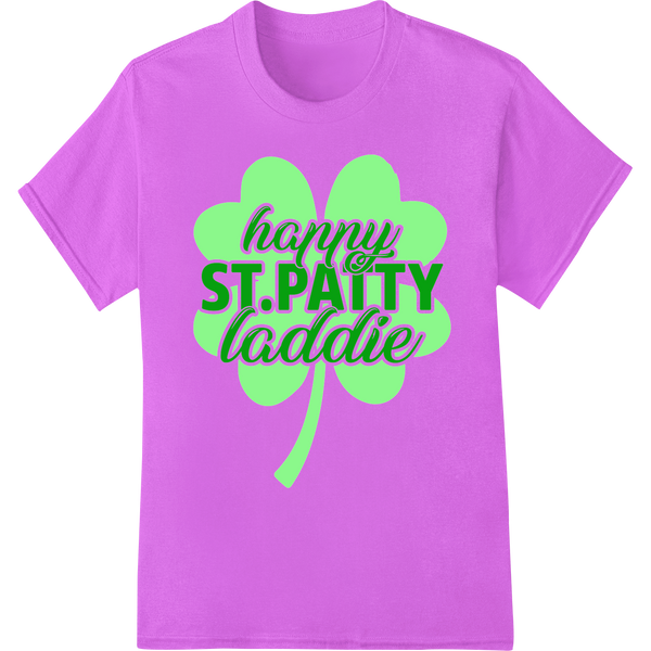 Festive Clover: Playful St. Patrick's Day DTF Print Design on purple shirt - SUPERDTF-DTF Prints-DTF Transfers-Custom DTF Prints