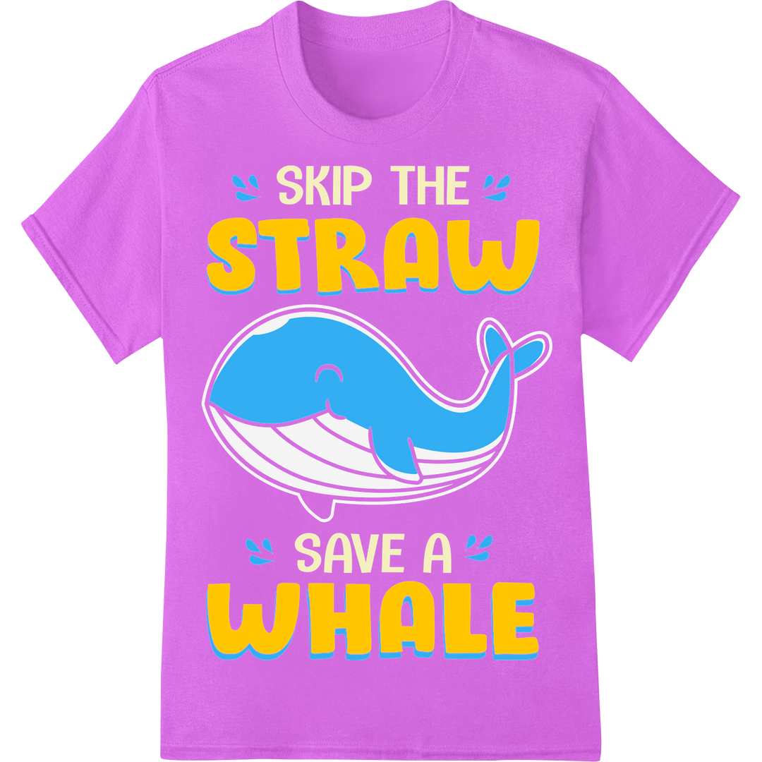 Skip the Straw, Save a Whale - Earth Day DTF Print Transfer on purple shirt - SUPERDTF-DTF Prints-DTF Transfers-Custom DTF Prints