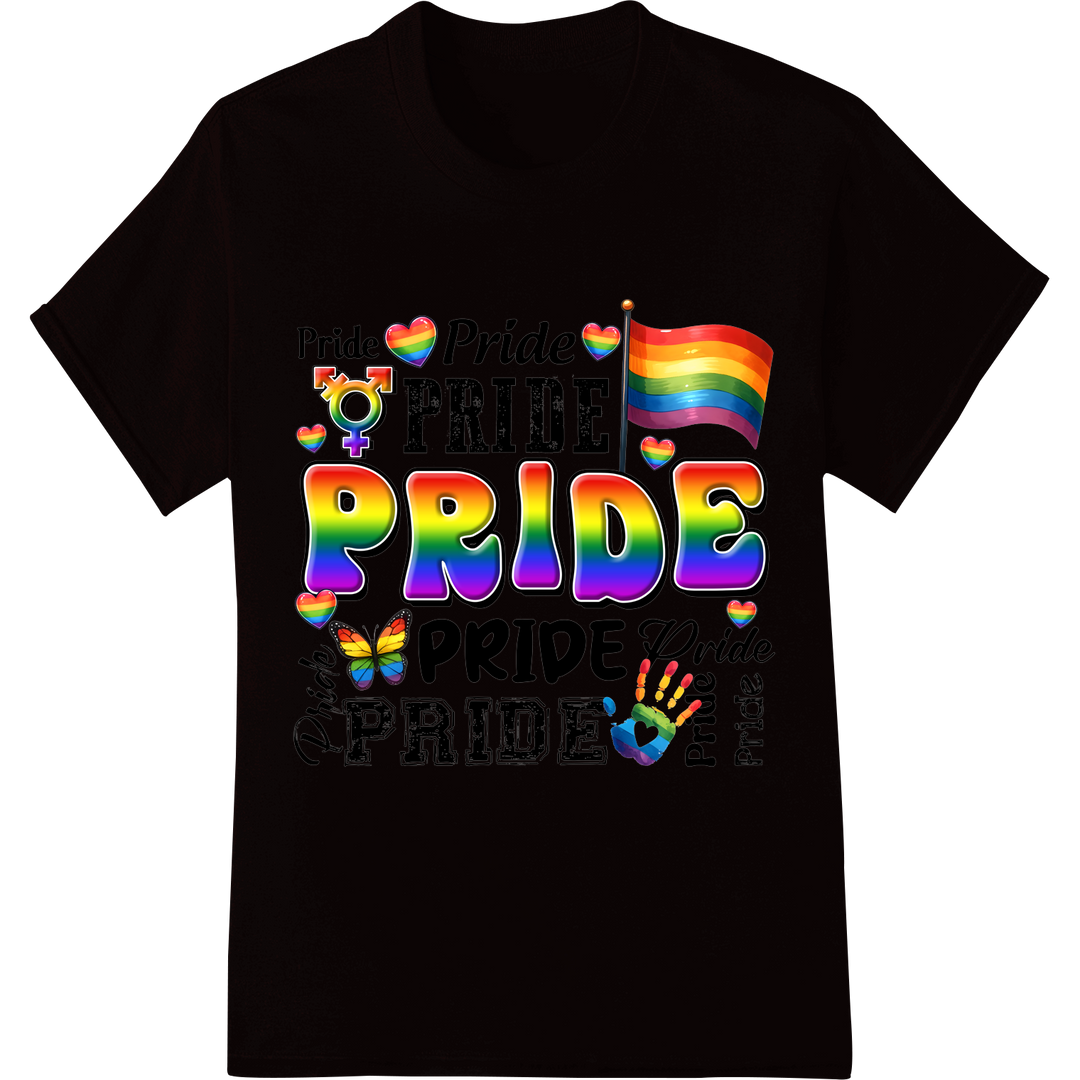 Vibrant Rainbow 'PRIDE' Typography DTF Heat Transfer on black shirt - SUPERDTF-DTF Prints-DTF Transfers-Custom DTF Prints