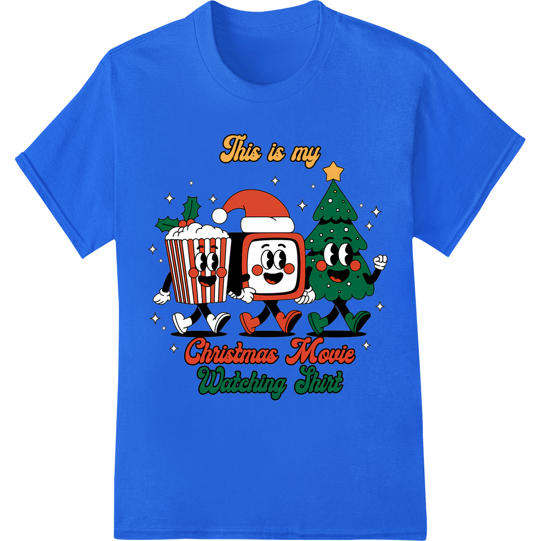 Festive Christmas Movie Marathon DTF Print Heat Transfer on blue shirt - SUPERDTF-DTF Prints-DTF Transfers-Custom DTF Prints