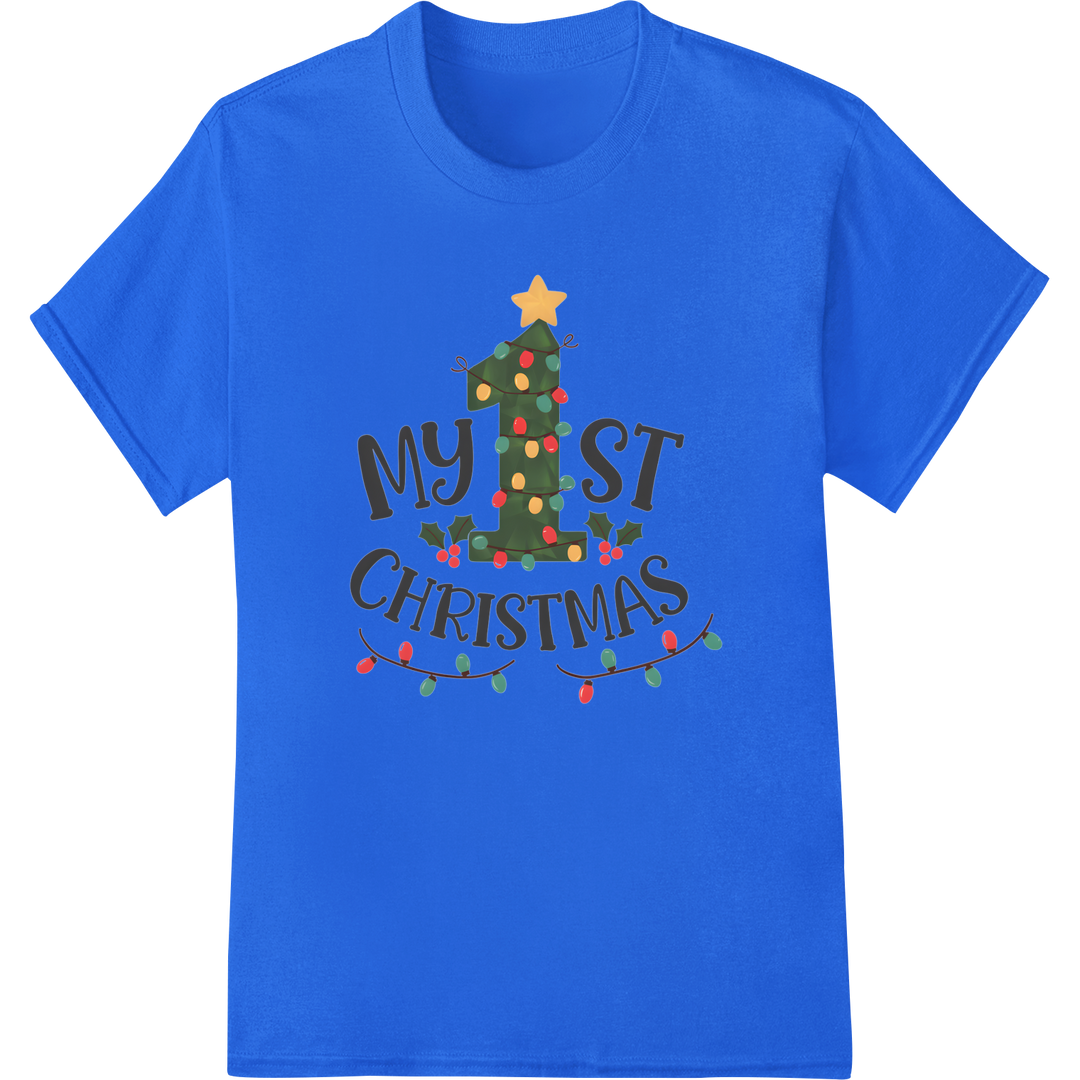 Adorable 'My 1st Christmas' Heat Transfer for Baby's Holiday on blue shirt - SUPERDTF-DTF Prints-DTF Transfers-Custom DTF Prints