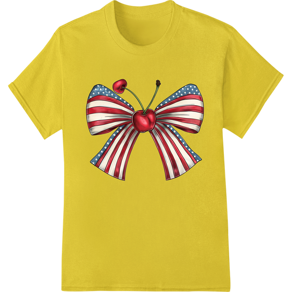 Patriotic Bow DTF Print Heat Transfer | 4th of July Style on yellow shirt - SUPERDTF-DTF Prints-DTF Transfers-Custom DTF Prints