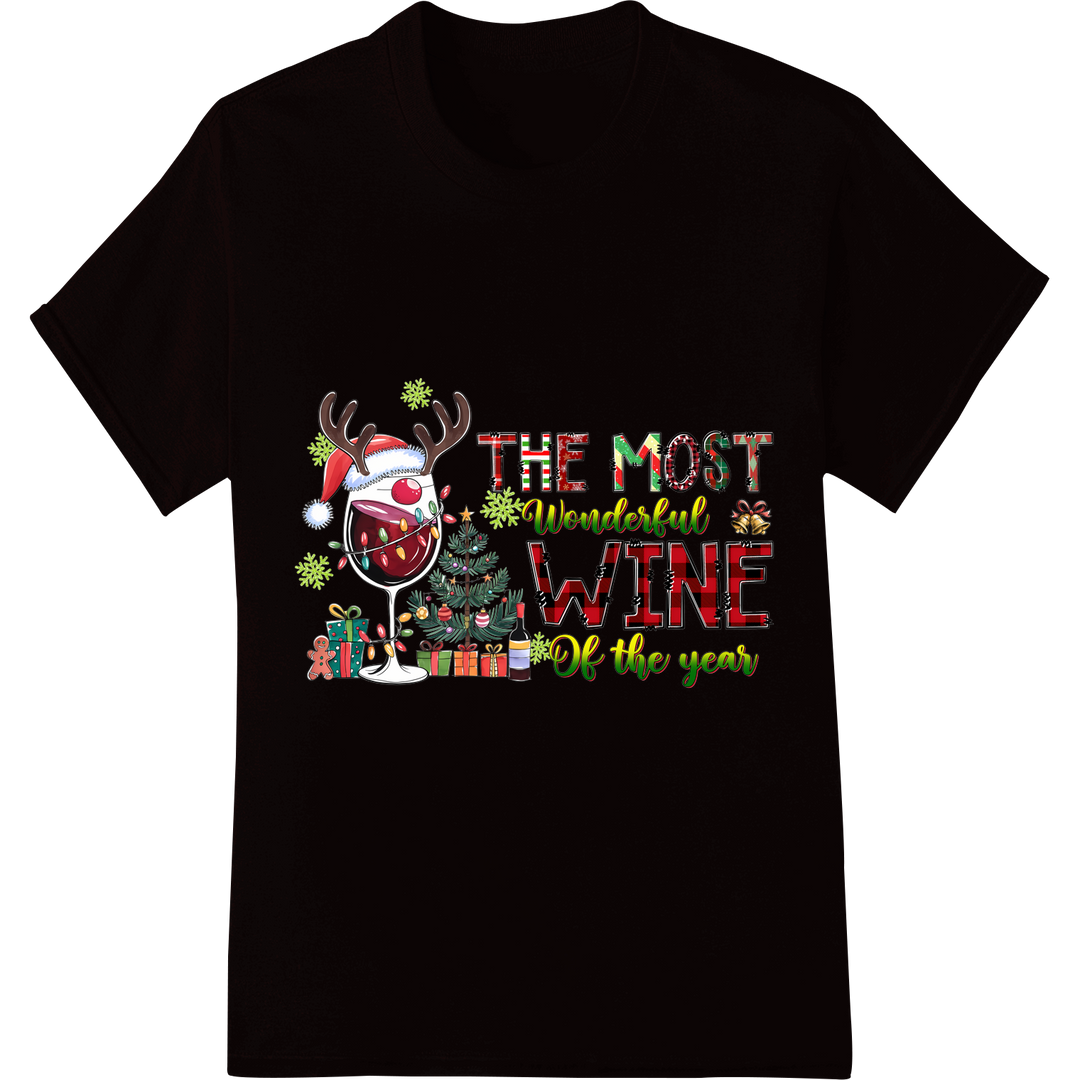 Festive Christmas Wine: Reindeer Santa's Favorite Vintage on black shirt - SUPERDTF-DTF Prints-DTF Transfers-Custom DTF Prints