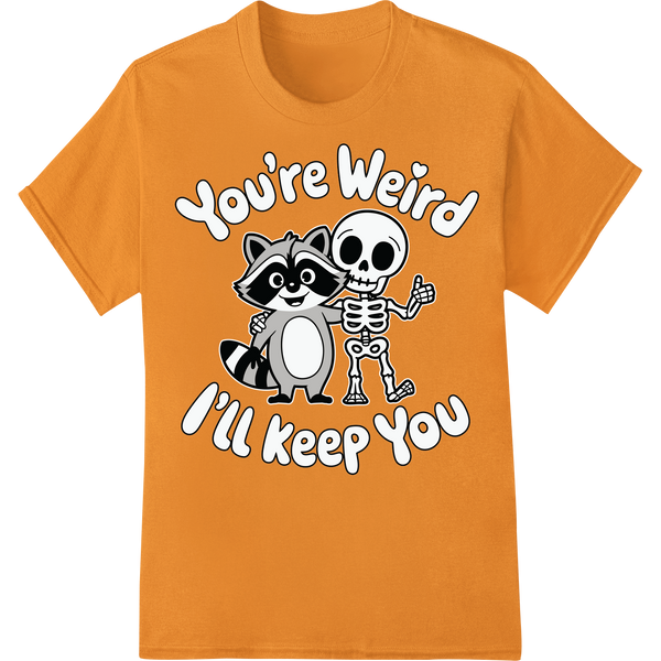 Quirky Raccoon Skeleton: Spooky Cute Halloween DTF Print on orange shirt - SUPERDTF-DTF Prints-DTF Transfers-Custom DTF Prints