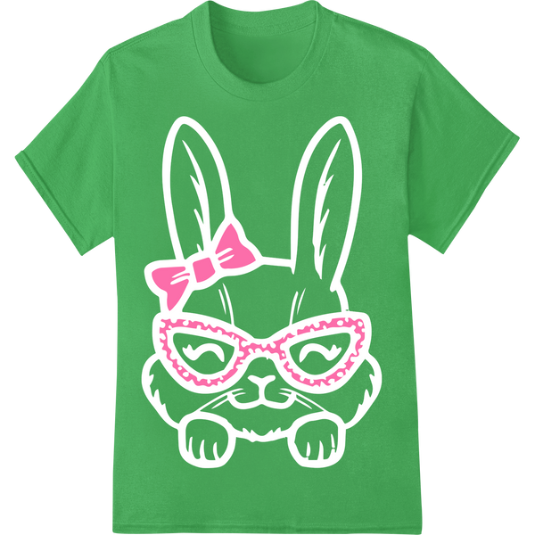 Playful Pink Bow & Glasses: Adorable Easter DTF Print on green shirt - SUPERDTF-DTF Prints-DTF Transfers-Custom DTF Prints