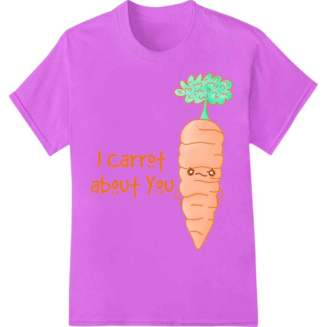 I Carrot About You: Cute Easter Pun DTF Print Transfer on purple shirt - SUPERDTF-DTF Prints-DTF Transfers-Custom DTF Prints