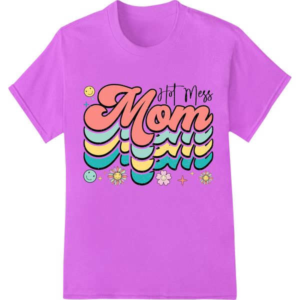 Retro 'Hot Mess Mom' DTF Print Heat Transfer | Mother's Day on purple shirt - SUPERDTF-DTF Prints-DTF Transfers-Custom DTF Prints