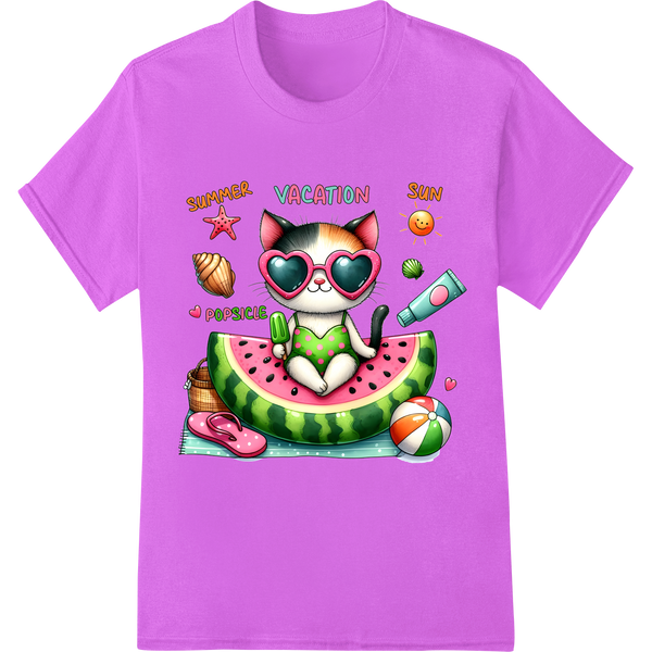 Sassy Cat Summer Vibes DTF Print Transfer | Vacation Mode on purple shirt - SUPERDTF-DTF Prints-DTF Transfers-Custom DTF Prints