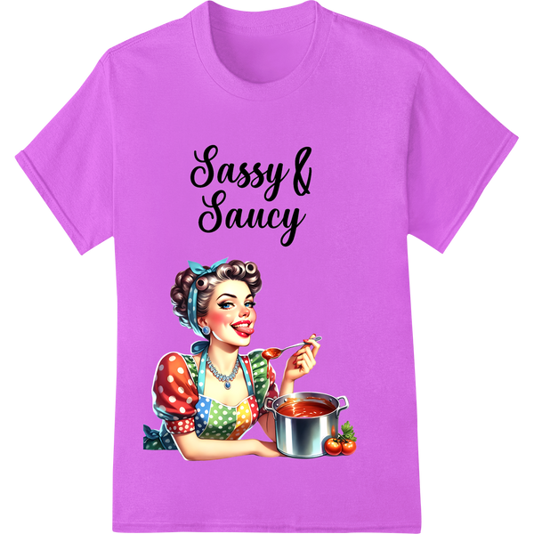 Sassy Retro Pinup Chef - DTF Heat Transfer Print on purple shirt - SUPERDTF-DTF Prints-DTF Transfers-Custom DTF Prints