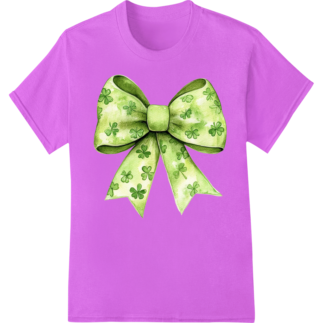 Vibrant Green Clover Bow: St. Patrick's Day DTF Heat Transfer on purple shirt - SUPERDTF-DTF Prints-DTF Transfers-Custom DTF Prints