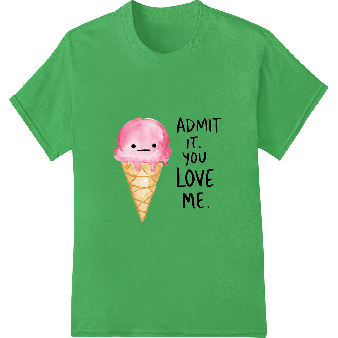 Adorable Ice Cream Pun - Admit It, You Love Me DTF Print on green shirt - SUPERDTF-DTF Prints-DTF Transfers-Custom DTF Prints