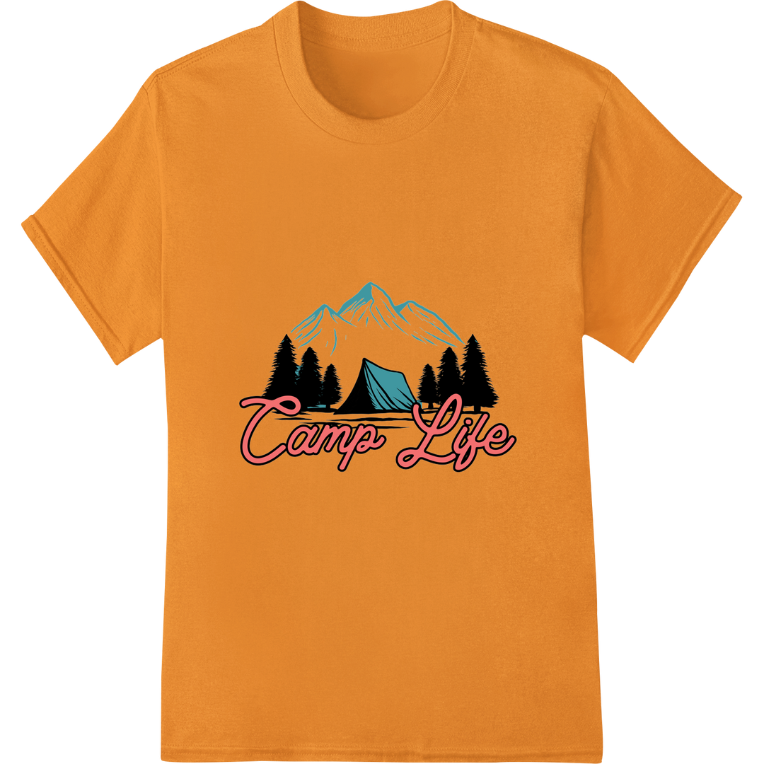 Embrace the Outdoors with 'Camp Life' DTF Print Heat Transfer on orange shirt - SUPERDTF-DTF Prints-DTF Transfers-Custom DTF Prints