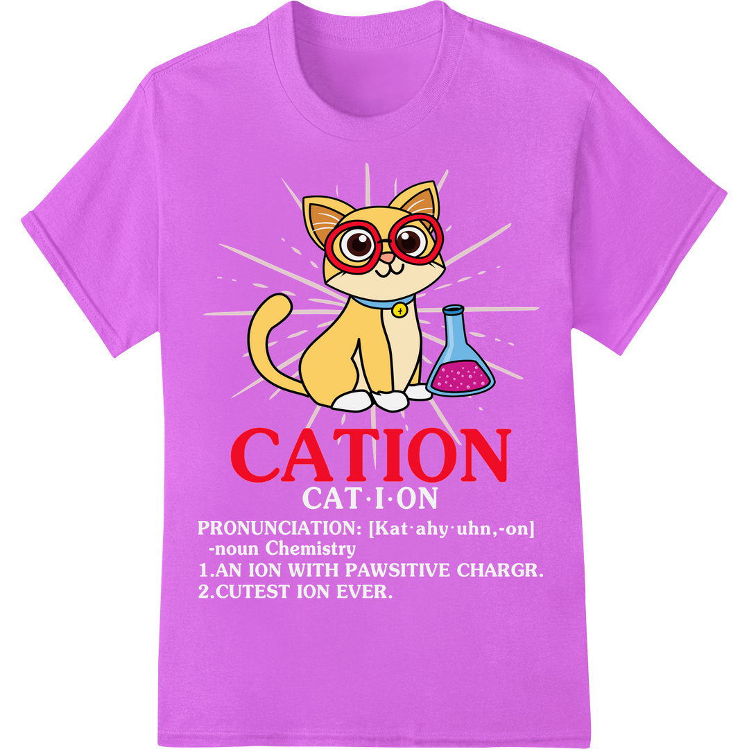 Adorable Cat Scientist | Funny Science Teacher DTF Transfer on purple shirt - SUPERDTF-DTF Prints-DTF Transfers-Custom DTF Prints