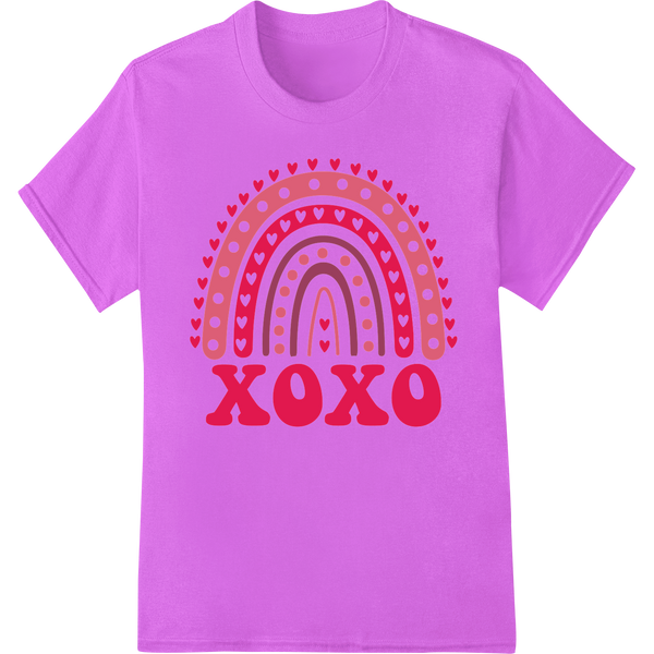 Vibrant Rainbow Hearts XOXO Valentine's Day DTF Print on purple shirt - SUPERDTF-DTF Prints-DTF Transfers-Custom DTF Prints