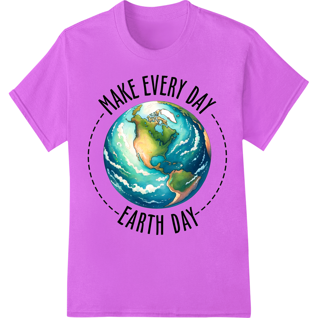 Make Every Day Earth Day: Bold Eco DTF Print Transfer on purple shirt - SUPERDTF-DTF Prints-DTF Transfers-Custom DTF Prints