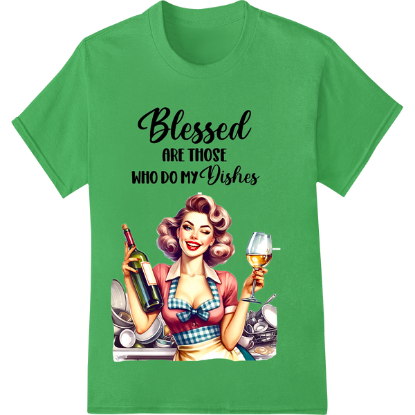 Retro Pin-Up Girl 'Blessed Dishes' DTF Print Heat Transfer on green shirt - SUPERDTF-DTF Prints-DTF Transfers-Custom DTF Prints