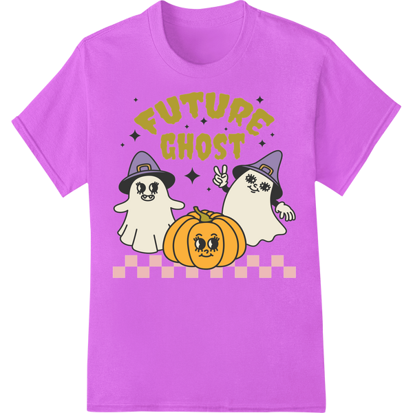 Adorable 'Future Ghost' Halloween Cartoon DTF Print Design on purple shirt - SUPERDTF-DTF Prints-DTF Transfers-Custom DTF Prints