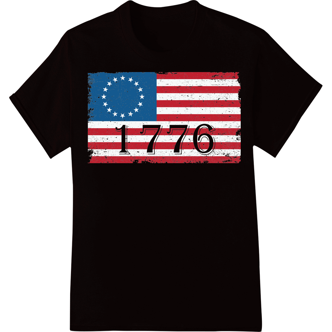 Vintage 1776 American Flag Patriotic DTF Print Heat Transfer on black shirt - SUPERDTF-DTF Prints-DTF Transfers-Custom DTF Prints