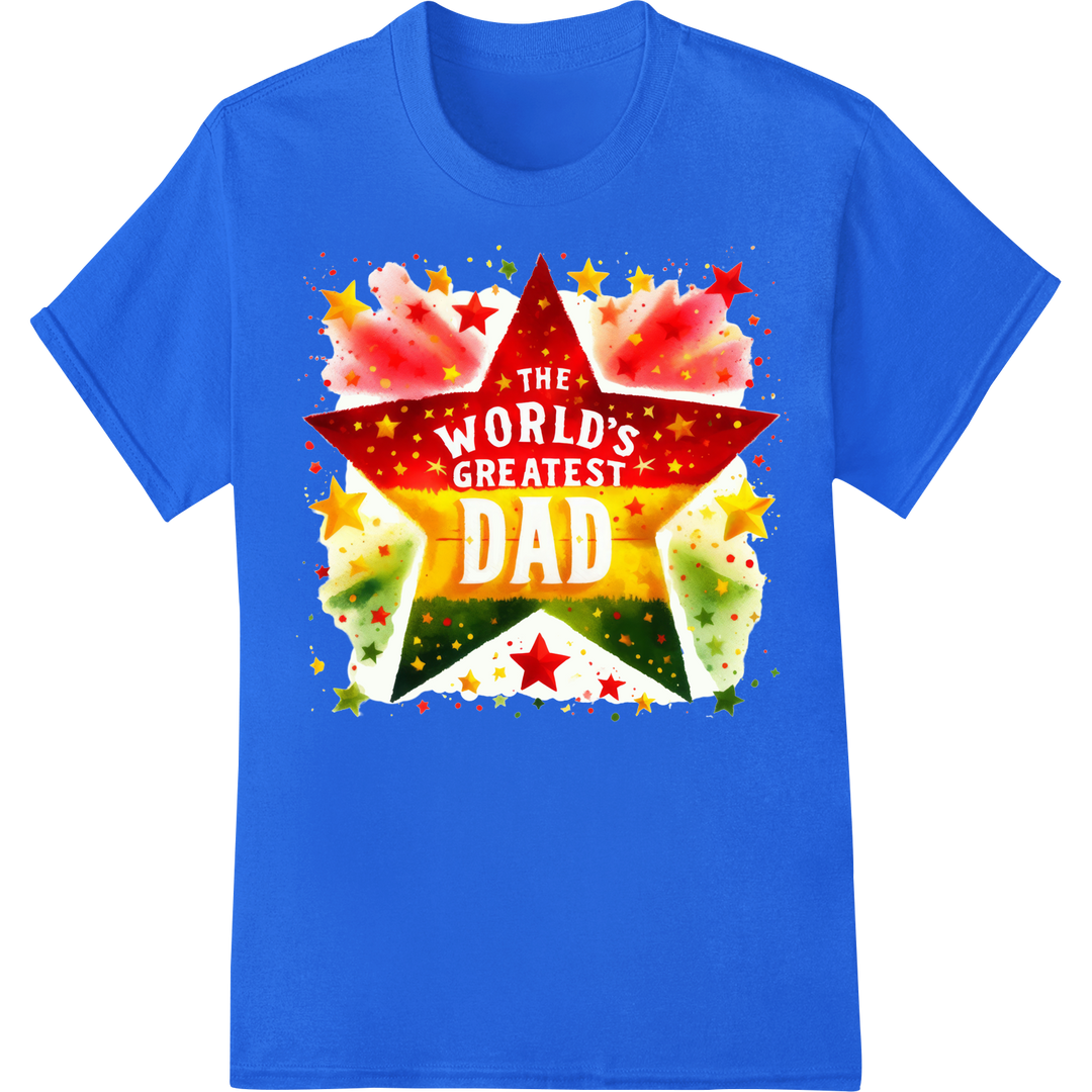 World's Greatest Dad Star DTF Print Heat Transfer Design on blue shirt - SUPERDTF-DTF Prints-DTF Transfers-Custom DTF Prints