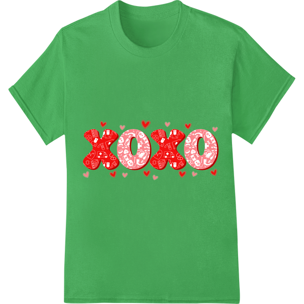 Adorable XOXO Hearts: Spread Love on Valentine's Day on green shirt - SUPERDTF-DTF Prints-DTF Transfers-Custom DTF Prints