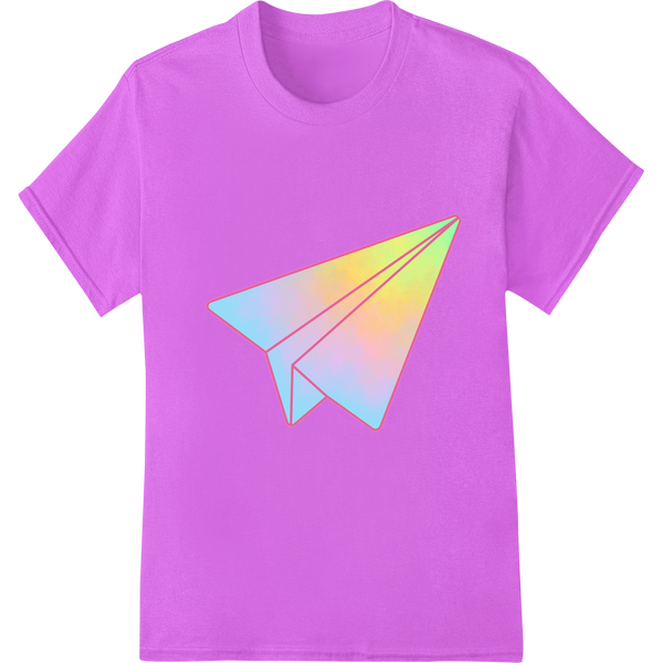 Vibrant 90s Origami Paper Airplane DTF Print Heat Transfer on purple shirt - SUPERDTF-DTF Prints-DTF Transfers-Custom DTF Prints