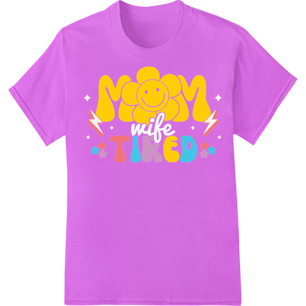 Retro Mom Tired Smiley Face DTF Print Heat Transfer on purple shirt - SUPERDTF-DTF Prints-DTF Transfers-Custom DTF Prints