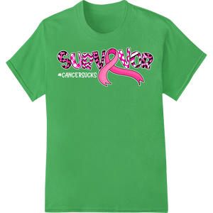 Breast Cancer Survivor Pink Ribbon DTF Print Heat Transfer on green shirt - SUPERDTF-DTF Prints-DTF Transfers-Custom DTF Prints