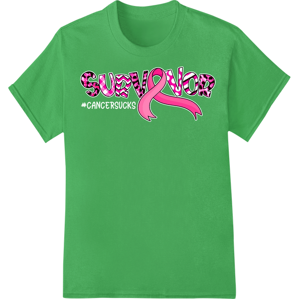 Breast Cancer Survivor Pink Ribbon DTF Print Heat Transfer on green shirt - SUPERDTF-DTF Prints-DTF Transfers-Custom DTF Prints