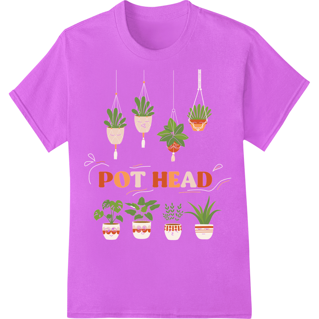 Quirky "POT HEAD" DTF Print - Gardening Enthusiast Must-Have on purple shirt - SUPERDTF-DTF Prints-DTF Transfers-Custom DTF Prints