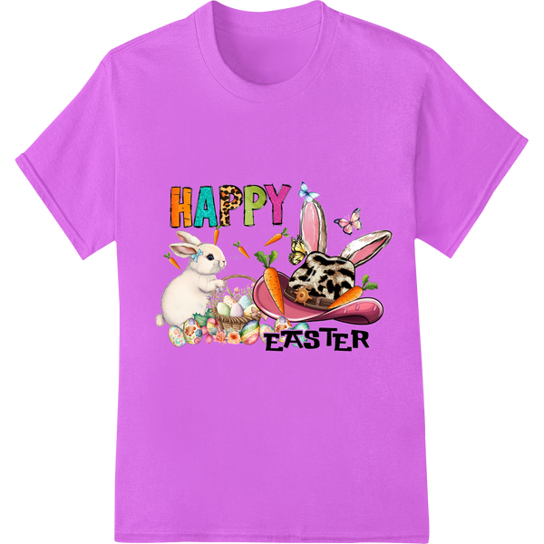 Adorable Easter Bunnies, Eggs & Butterflies DTF Print on purple shirt - SUPERDTF-DTF Prints-DTF Transfers-Custom DTF Prints