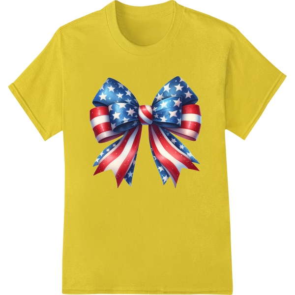 Patriotic 4th of July Bow DTF Transfer Print | USA Pride on yellow shirt - SUPERDTF-DTF Prints-DTF Transfers-Custom DTF Prints