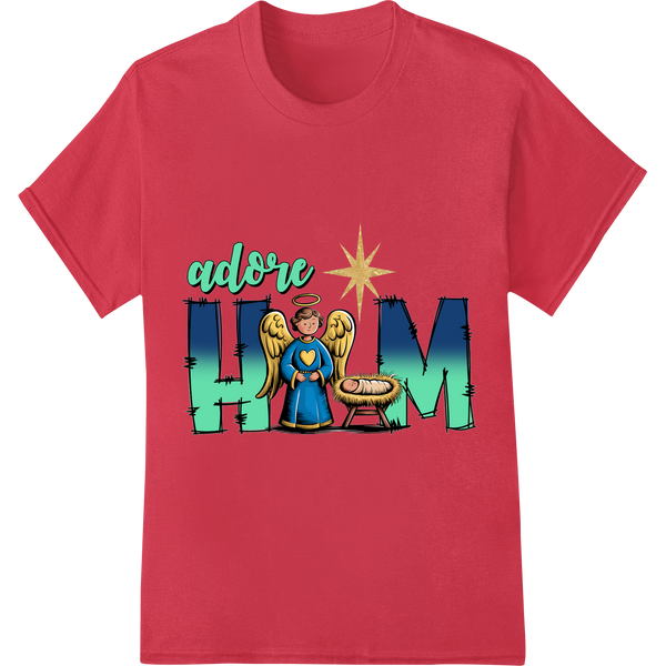 Adore Angel: Cherubic Christmas DTF Heat Transfer Print on red shirt - SUPERDTF-DTF Prints-DTF Transfers-Custom DTF Prints