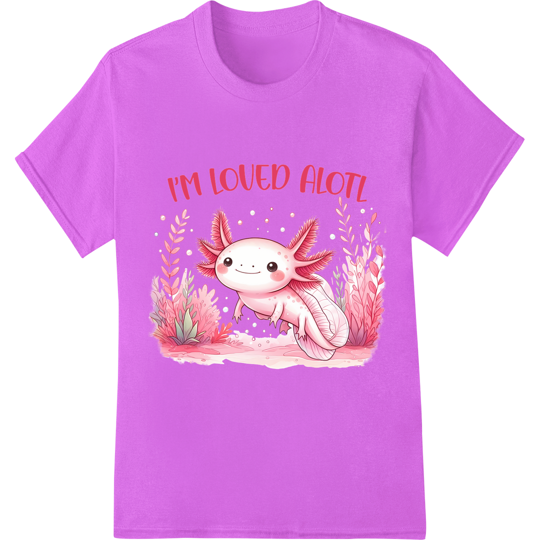 Adorable Axolotl 'I'm Loved A Lotl' DTF Print Heat Transfer on purple shirt - SUPERDTF-DTF Prints-DTF Transfers-Custom DTF Prints