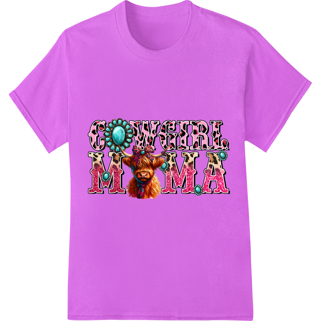 Vibrant Cowgirl Mama DTF Print Heat Transfer | Western Style on purple shirt - SUPERDTF-DTF Prints-DTF Transfers-Custom DTF Prints