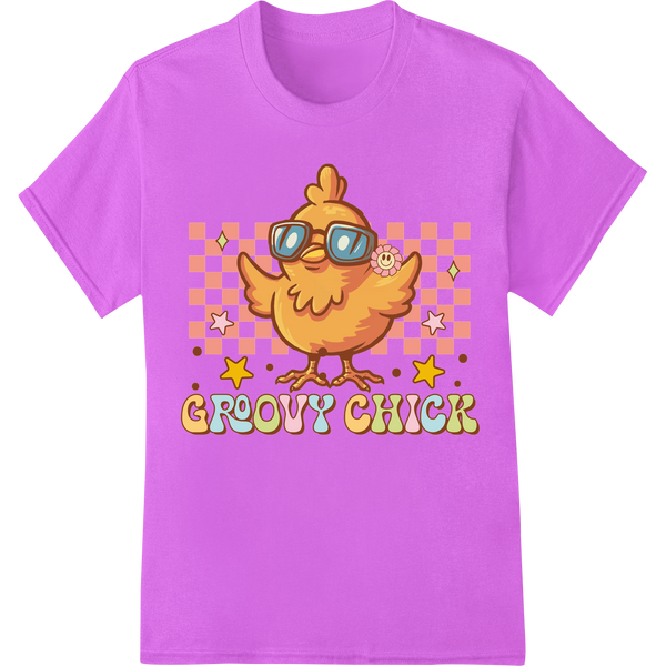 Groovy Easter Chick DTF Print Heat Transfer | Retro 70s on purple shirt - SUPERDTF-DTF Prints-DTF Transfers-Custom DTF Prints