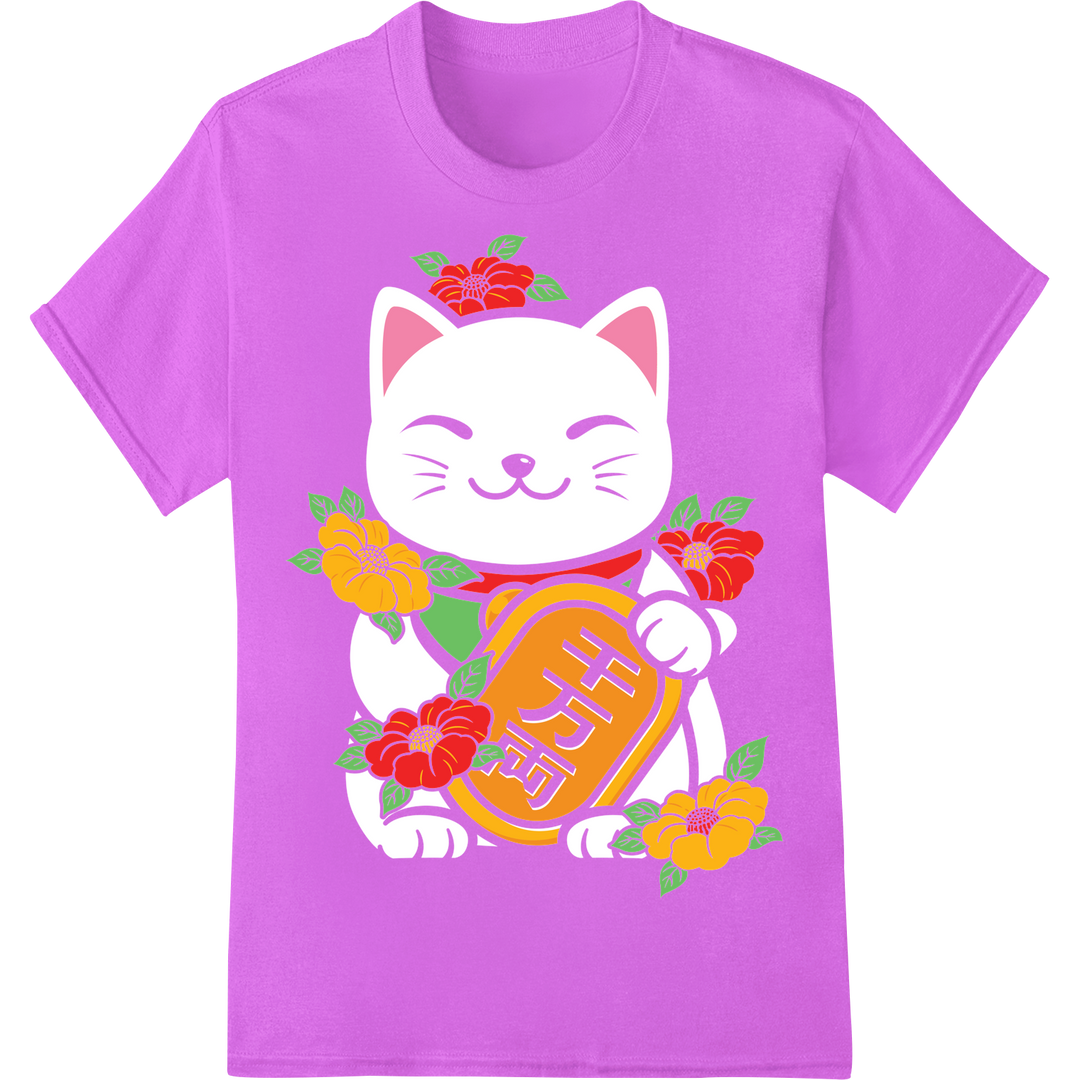 Lucky Cat Chinese New Year Floral DTF Print Heat Transfer on purple shirt - SUPERDTF-DTF Prints-DTF Transfers-Custom DTF Prints