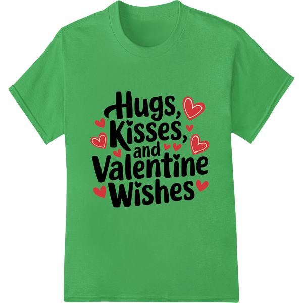 Hugs, Kisses, & Valentine Wishes: Lovely DTF Print Transfer on green shirt - SUPERDTF-DTF Prints-DTF Transfers-Custom DTF Prints