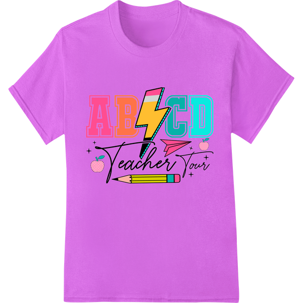 Vibrant ABCD Teacher DTF Print for Back-to-School Gear on purple shirt - SUPERDTF-DTF Prints-DTF Transfers-Custom DTF Prints