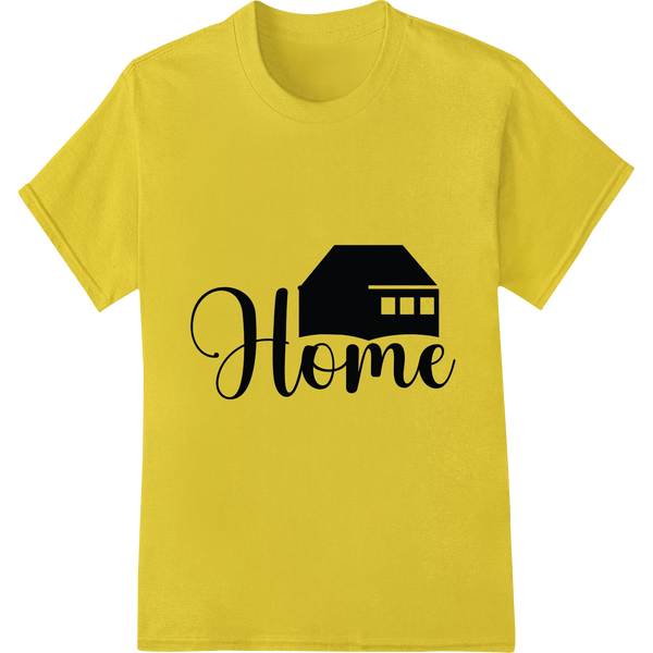 Cozy 'Home' DTF Print Heat Transfer | Farmhouse Decor on yellow shirt - SUPERDTF-DTF Prints-DTF Transfers-Custom DTF Prints