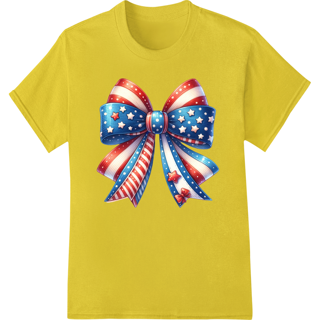 Patriotic Bow 4th of July DTF Heat Transfer Print | USA Pride on yellow shirt - SUPERDTF-DTF Prints-DTF Transfers-Custom DTF Prints