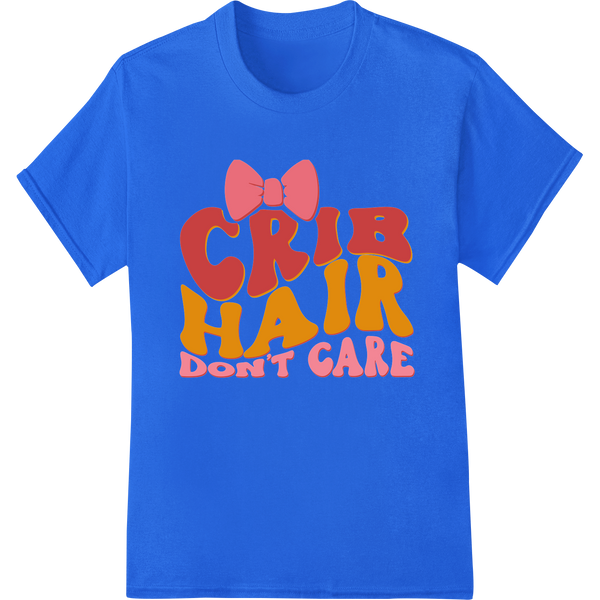 Crib Hair Don't Care: Adorable Baby Design with Red Bow on blue shirt - SUPERDTF-DTF Prints-DTF Transfers-Custom DTF Prints