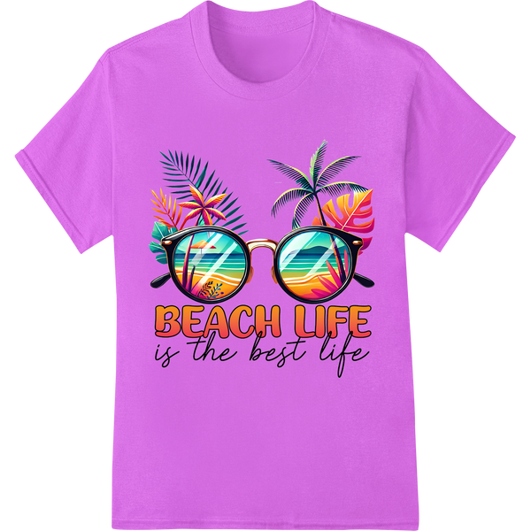 Tropical Sunglasses: Escape to Beach Life Bliss on purple shirt - SUPERDTF-DTF Prints-DTF Transfers-Custom DTF Prints