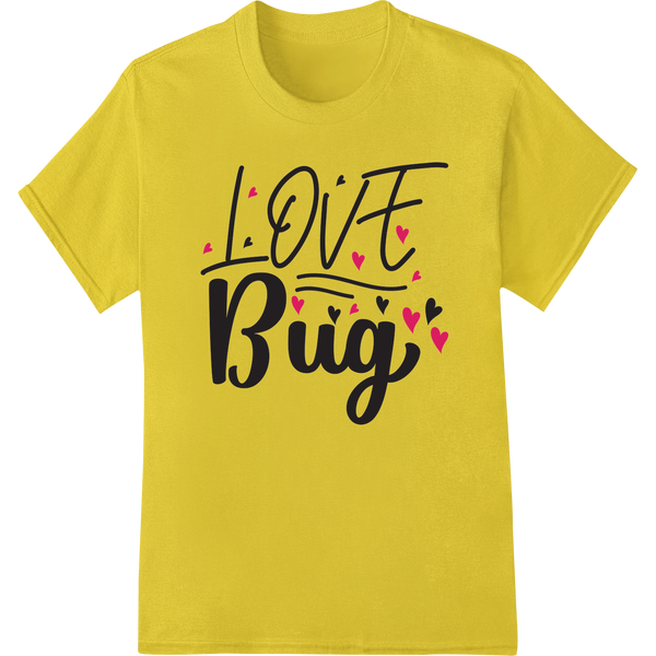 Adorable 'Love Bug' Valentine's Day Heat Transfer Design on yellow shirt - SUPERDTF-DTF Prints-DTF Transfers-Custom DTF Prints